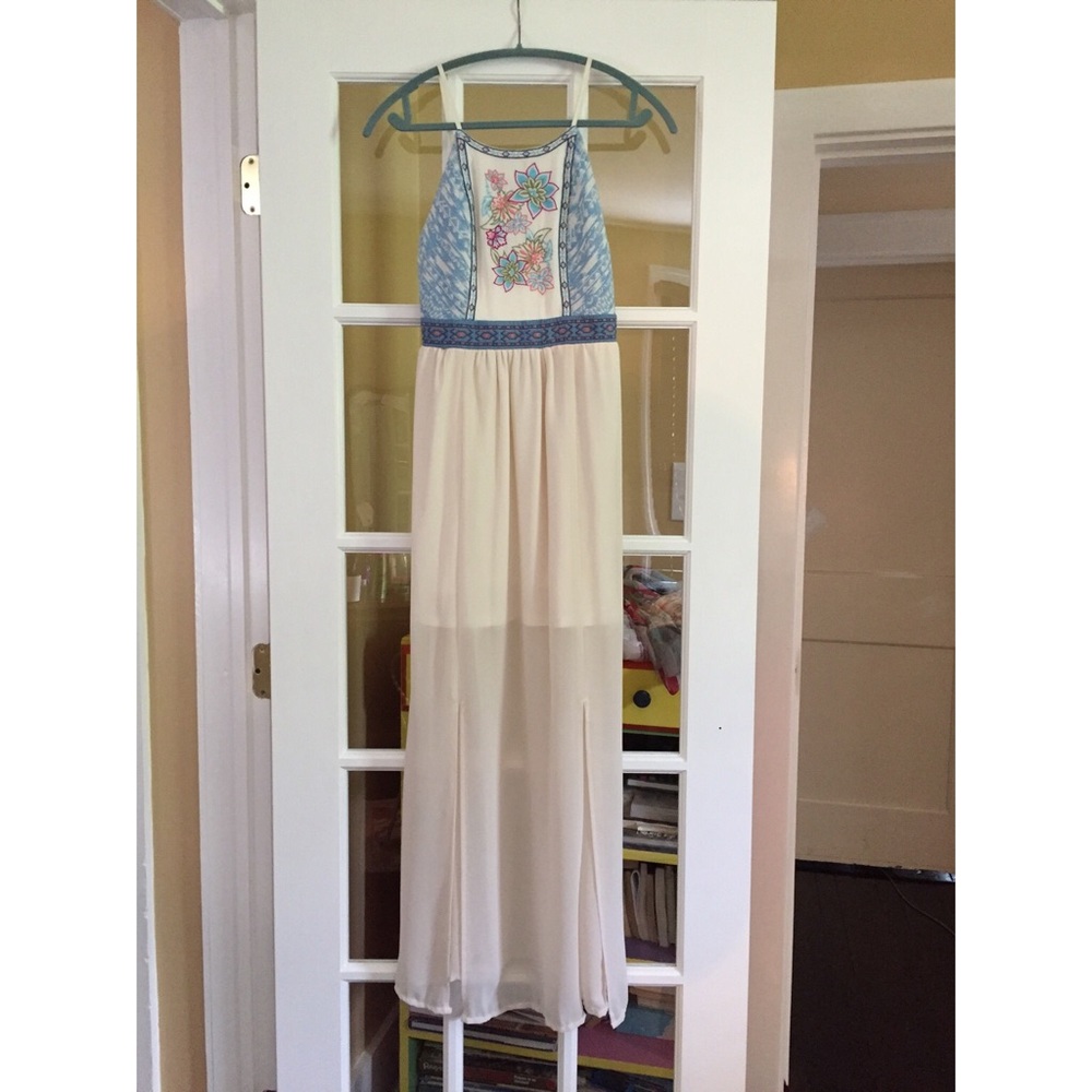 Sheer White Maxi Dress With Floral Embroidery